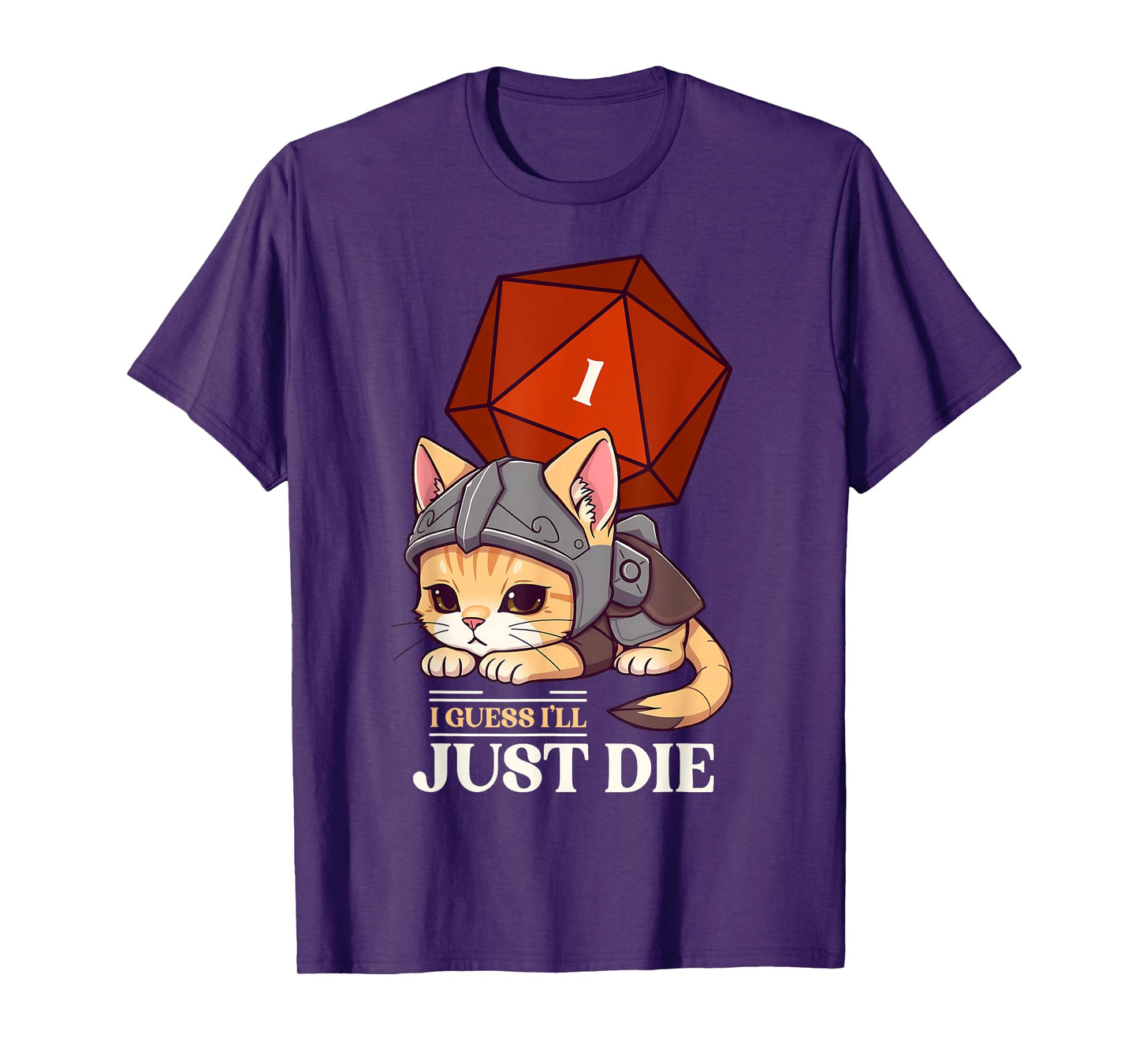 RPG Cat Guess I'll Die | D20 Cat Fail Unisex-Adults Kids T-Shirt Black Short Sleeve Gaming/Geek Chic Fantasy RPG T-Shirt