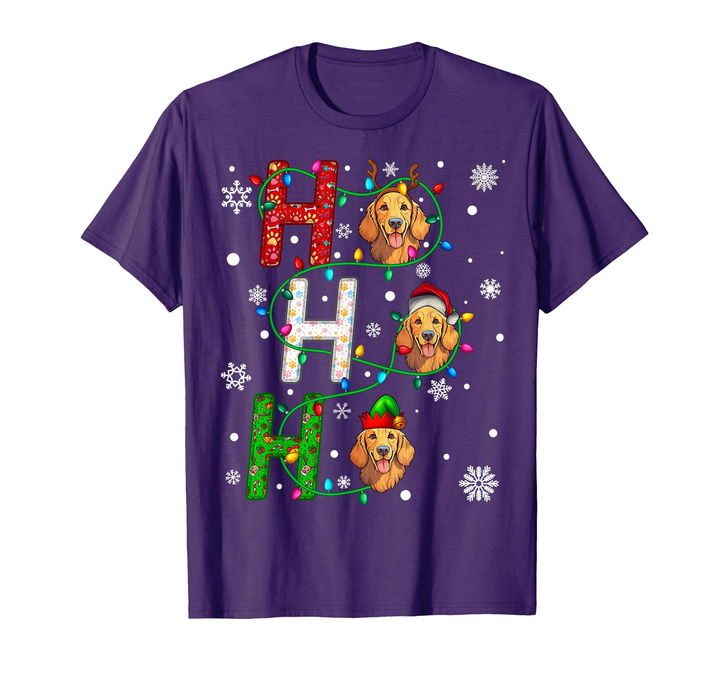 Santa Hat Ho Ho Family Christmas Golden Retriever Dog Xmas T-Shirt