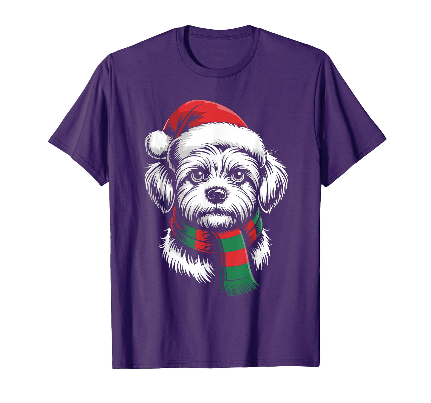 Maltese Dog Xmas Santa Hat Scarf Christmas Costume T-Shirt