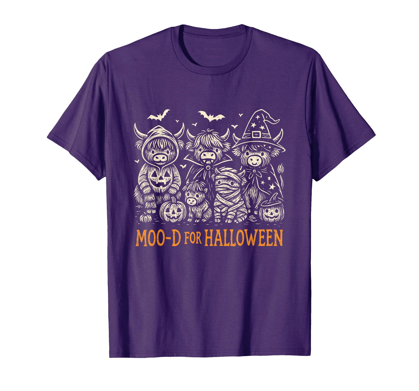 Highland Cow Halloween Folk Art Rustic Farm Spooky Season T-Shirt