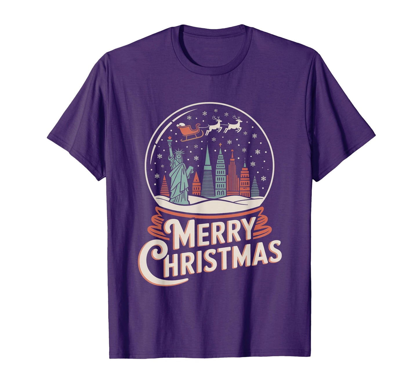 Merry Christmas New York Skyline in Snow Globe Snow Sparkles T-Shirt
