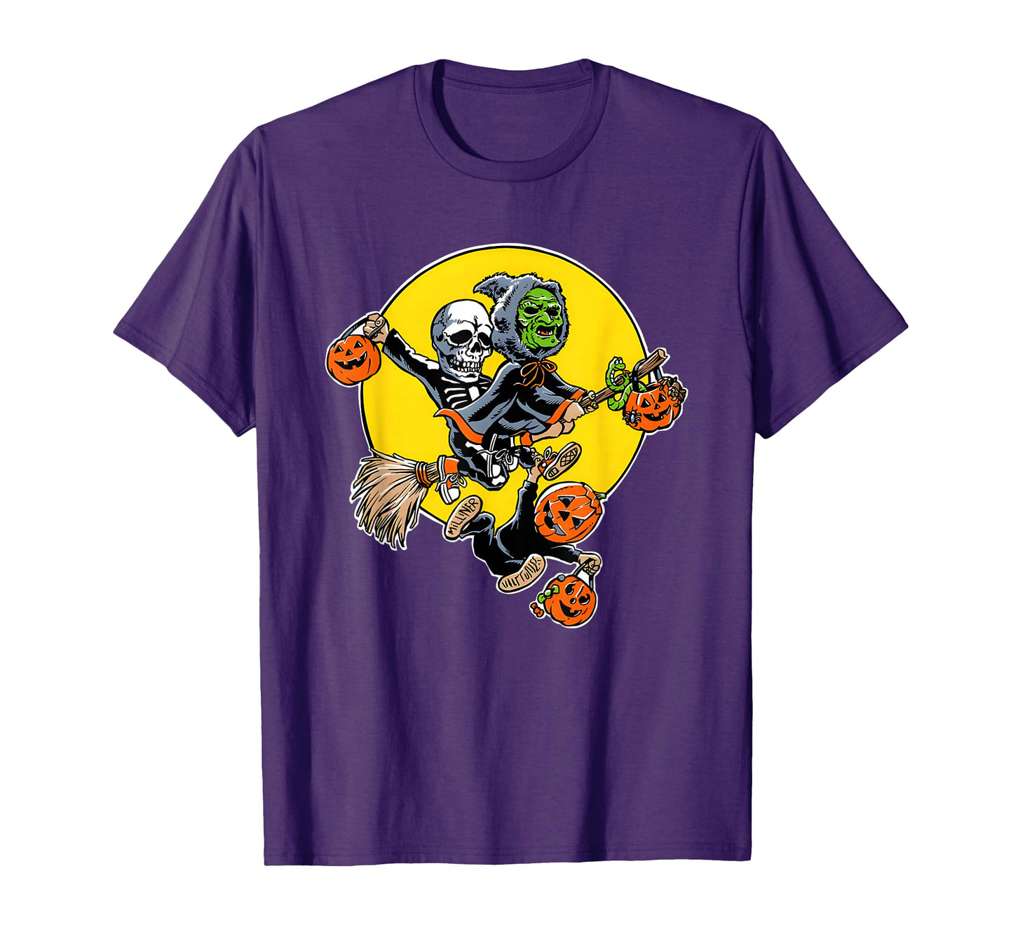 Witch and Skeleton Trick Or Treating Halloween T-Shirt