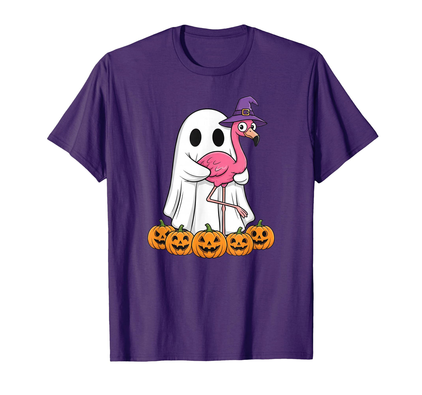 Funny Ghost Flamingo Pumpkin Halloween Kids Mens Womens T-Shirt