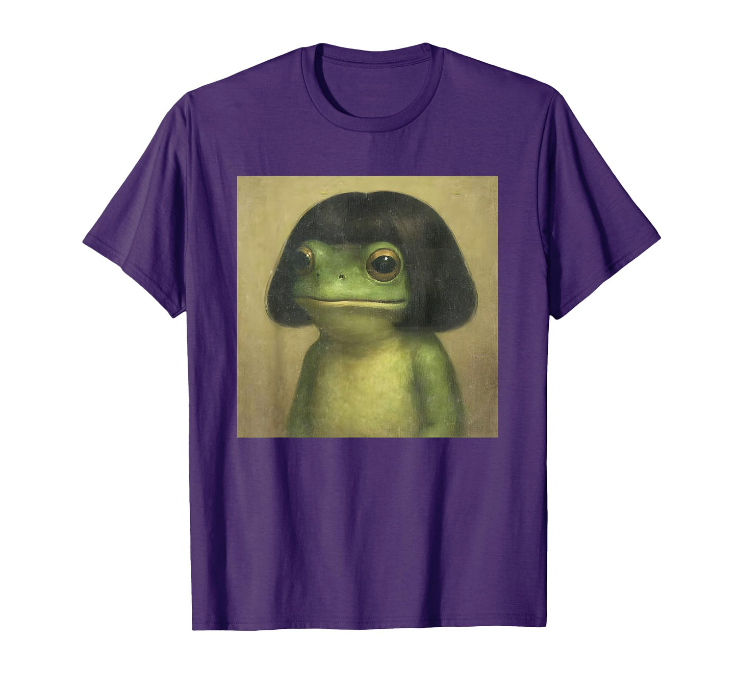 Vintage Funny Frog with Straight Bob Haircut Portrait Design T-Shirt