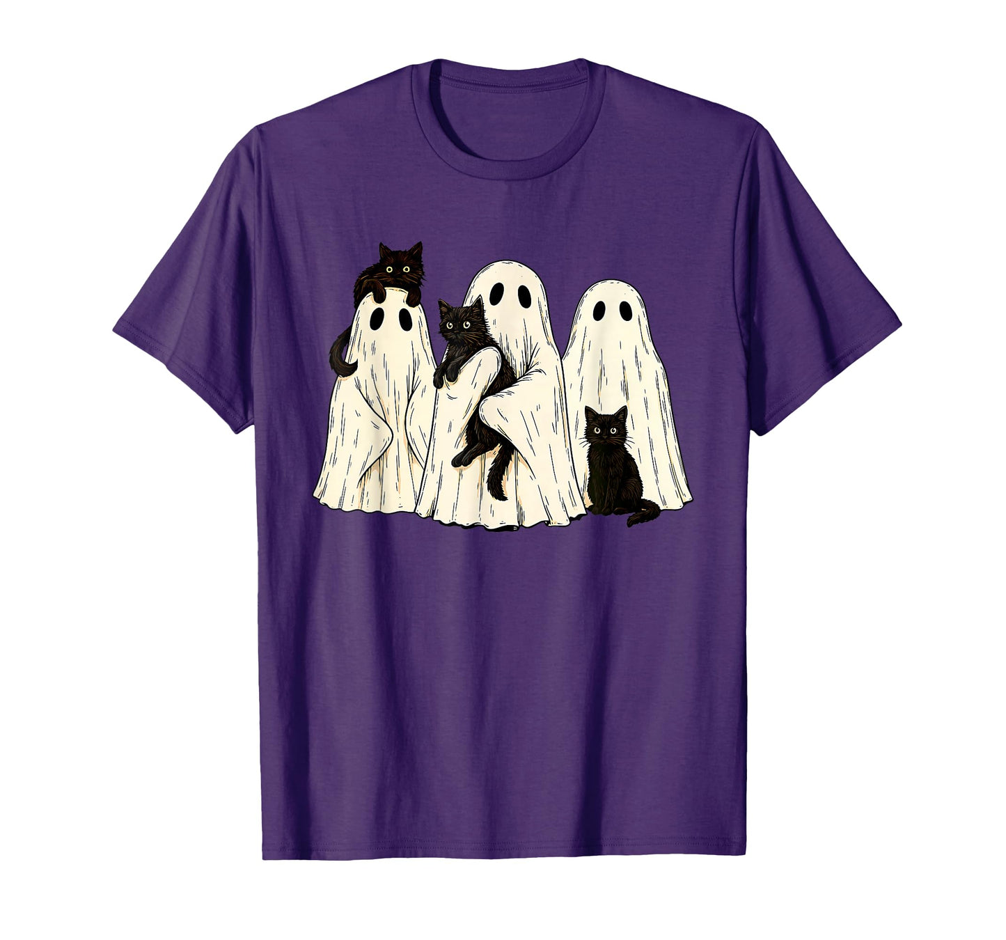 Ghost Holding Black Cat Funny Halloween Cat Lovers Women Tee T-Shirt