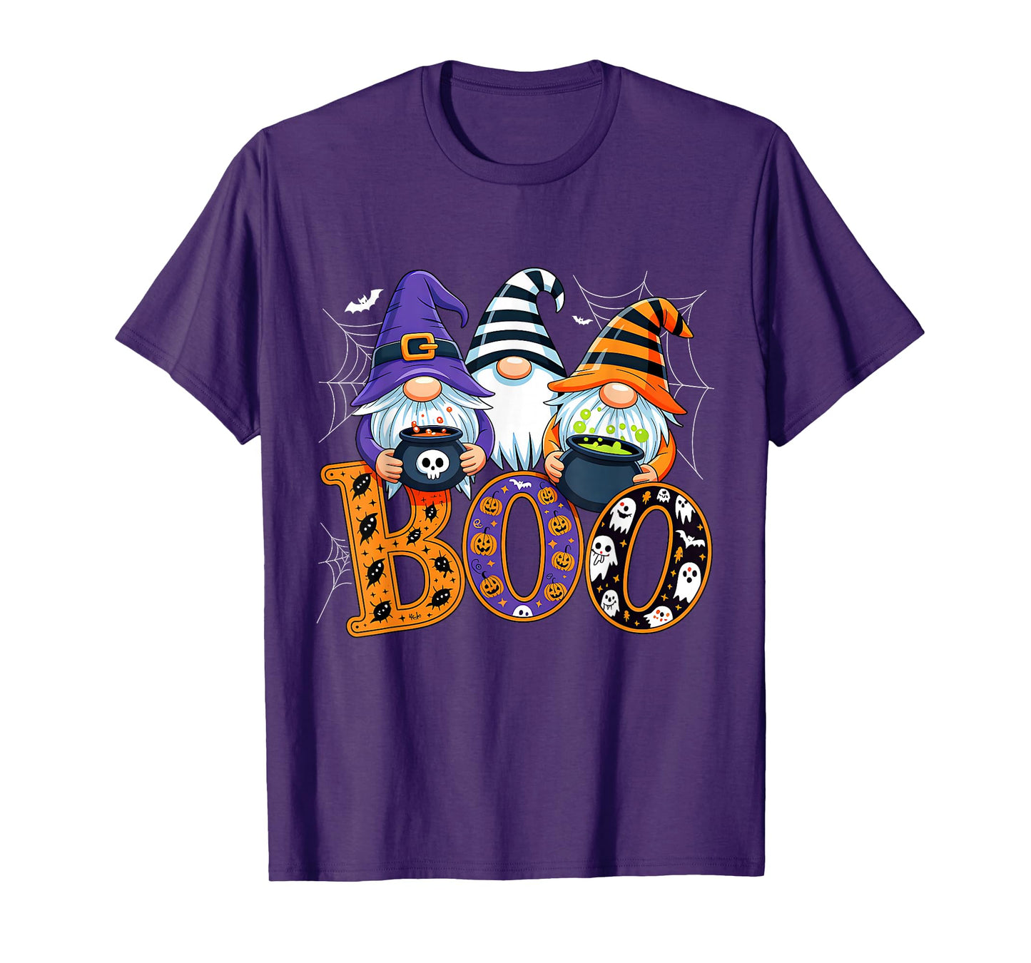 Funny Boo Witch Sipders Pumpkins Happy Halloween Gnomes T-Shirt