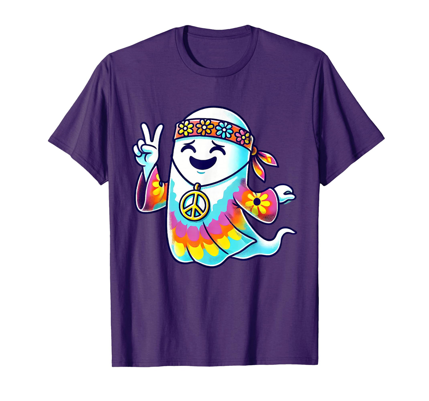 Hippie Ghost Tie Dye Flowers Halloween Men Women Kids T-Shirt