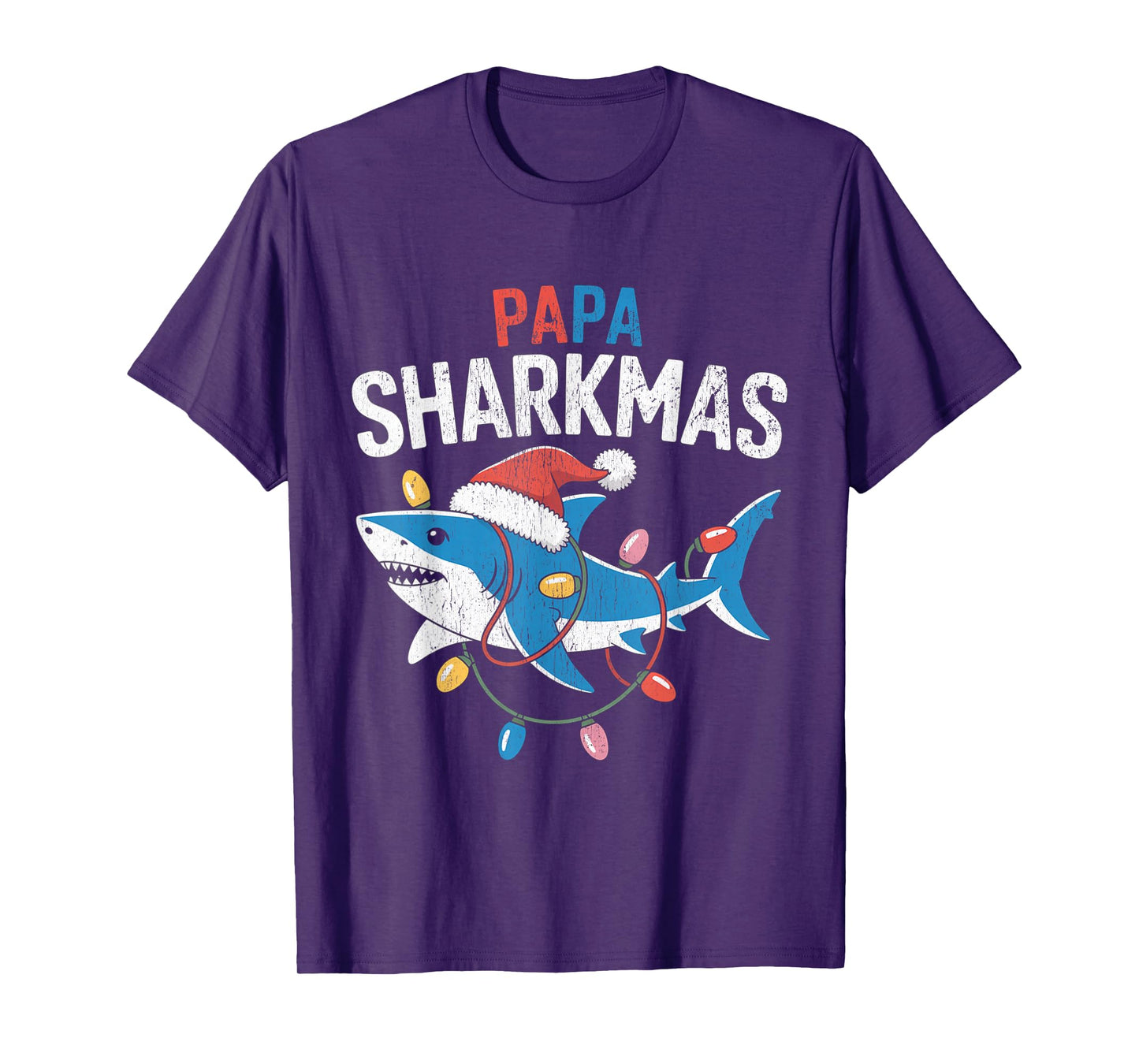 Papa Sharkmas Funny Shark Santa Hat Ugly Christmas Sweater T-Shirt