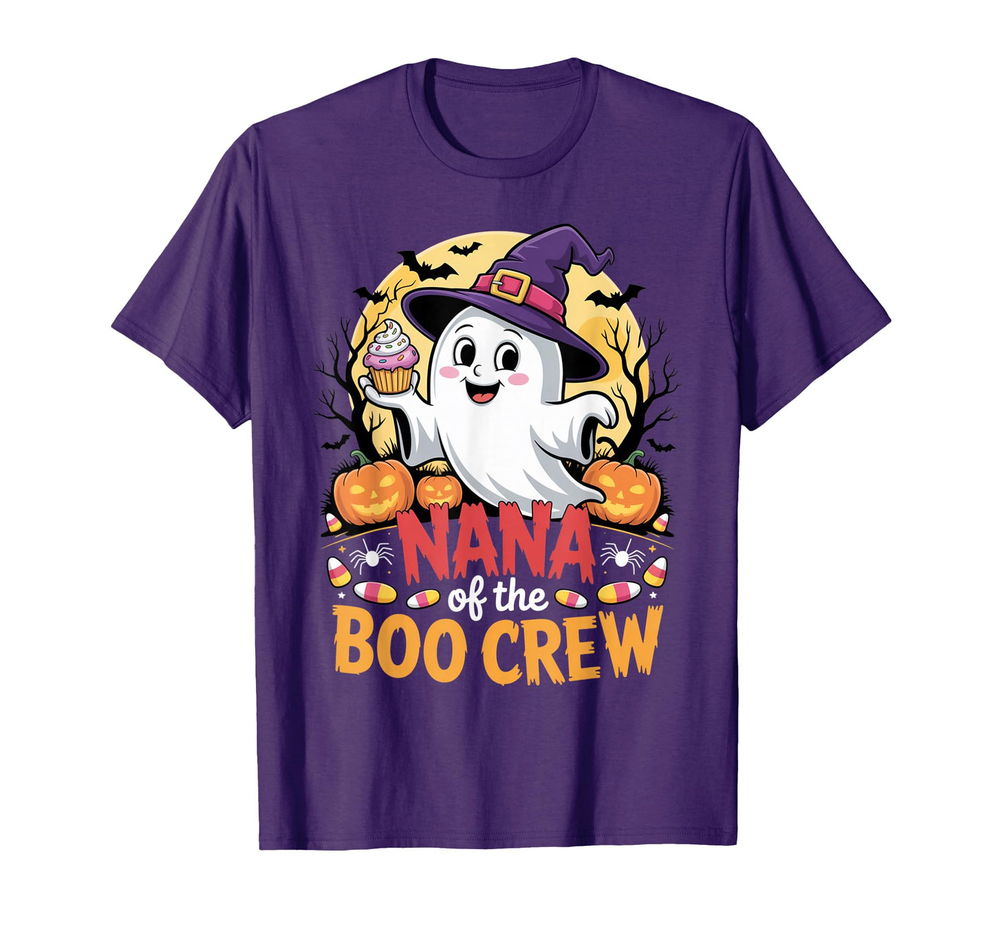 Nana of The Boo Crew Halloween Ghost Outfit with Pumpkins T-Shirt