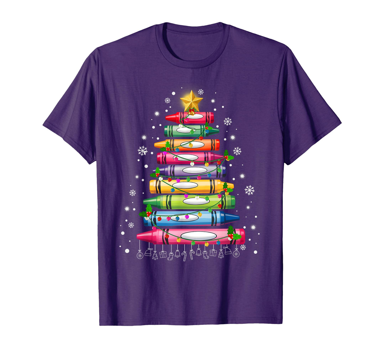 Teacher Crayon Christmas Tree Lights Student School Xmas T-Shirt