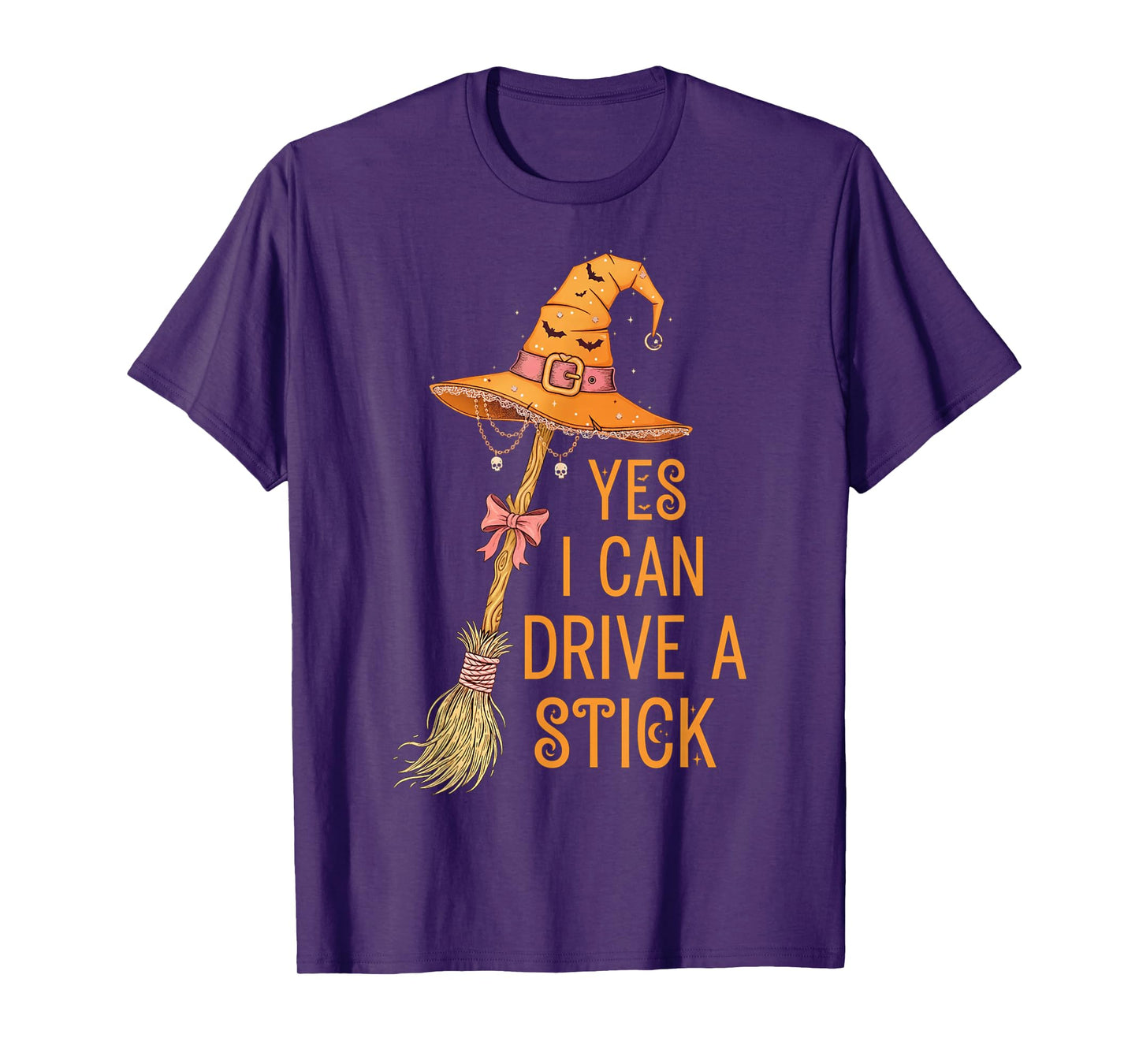 Yes I Can Drive A Stick Funny Halloween Spooky Witch T-Shirt