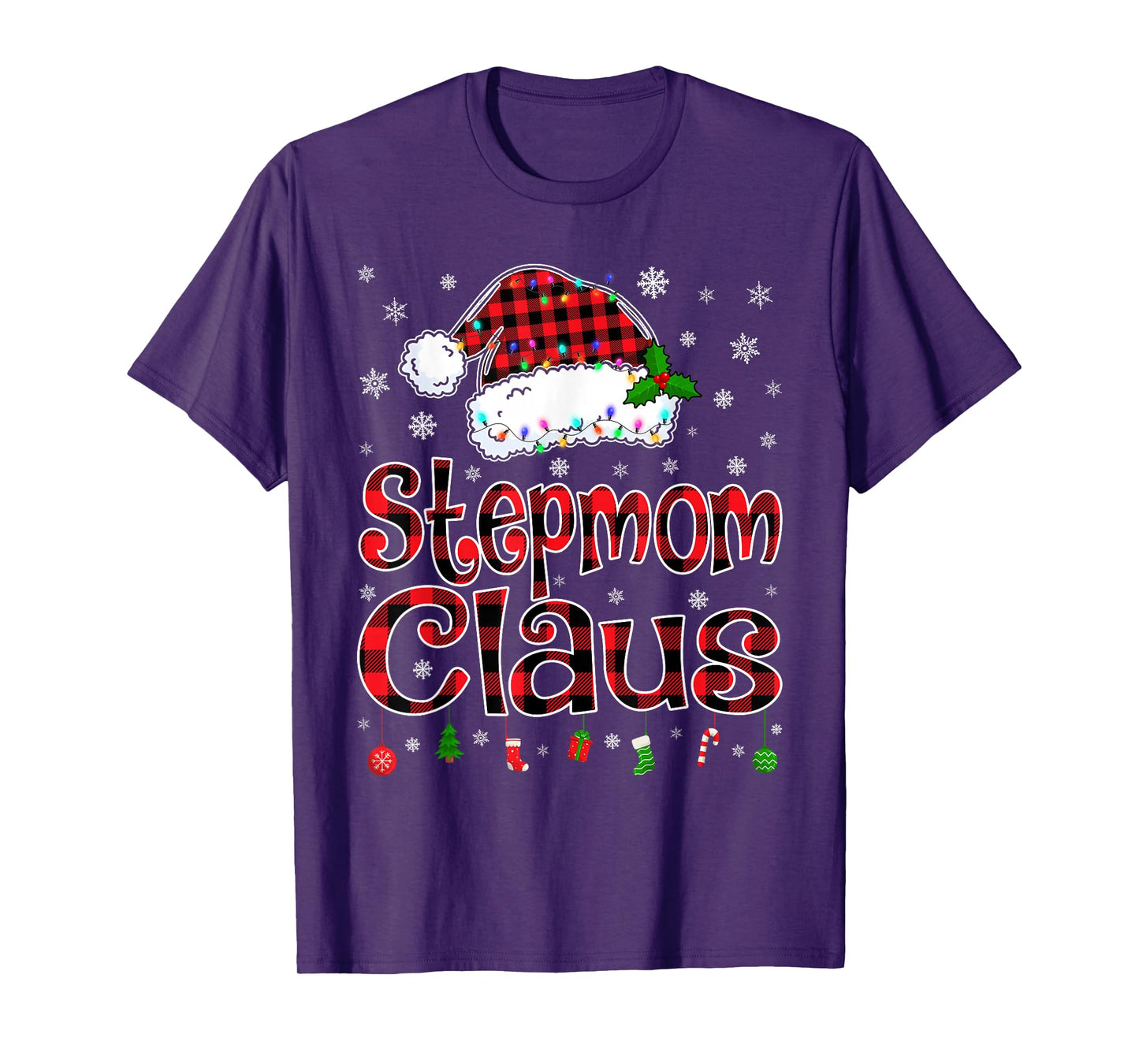 Stepmom Claus Christmas Lights Xmas Pajama Matching Family T-Shirt