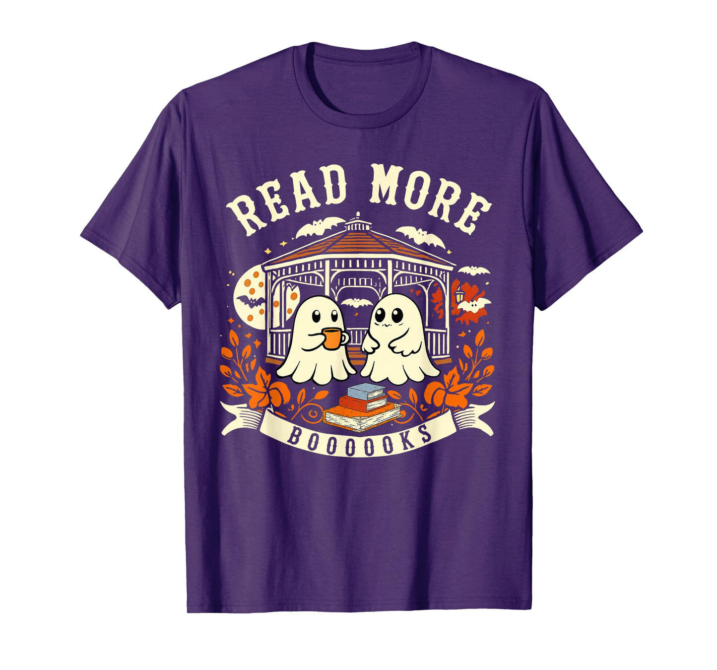Cute Booooks Ghost Read More Books Funny Halloween T-Shirt