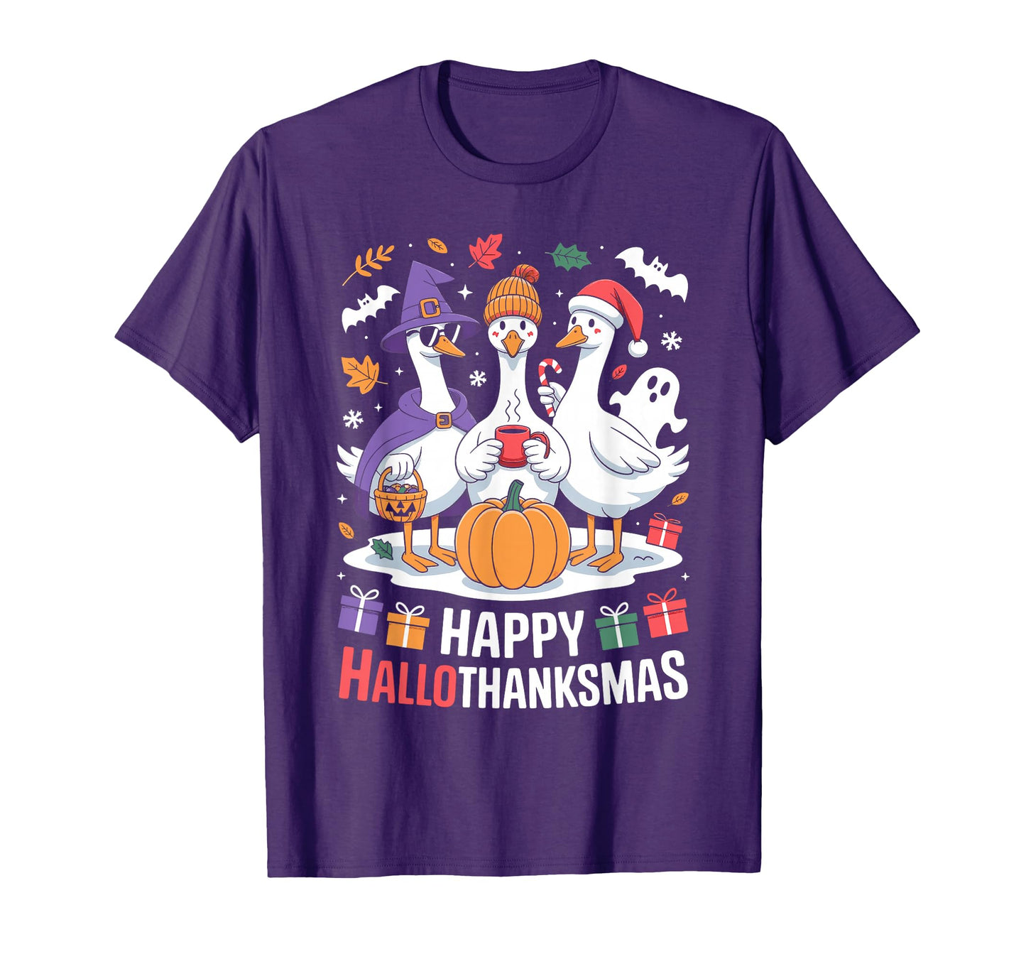Duck Halloween Thanksgiving Christmas Happy Hallothanksmas T-Shirt