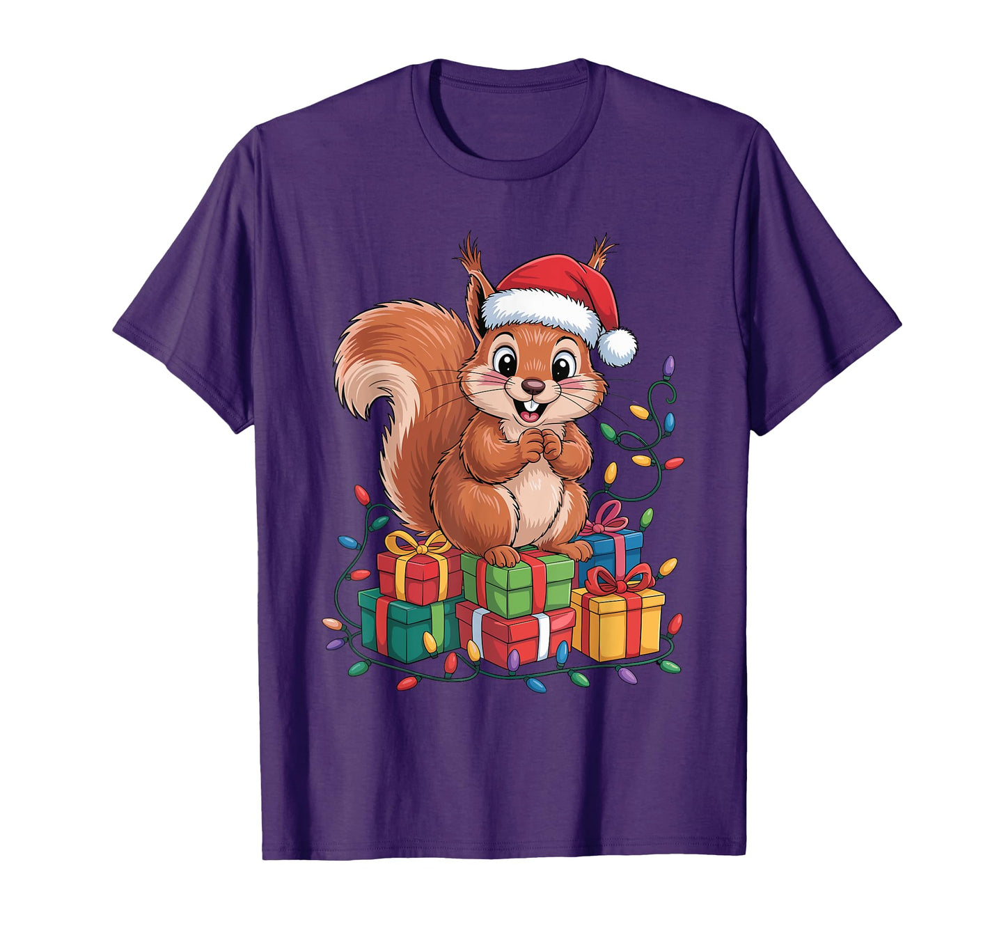 Squirrel Santa Hat Animals Lovers Ugly Christmas Pajamas T-Shirt