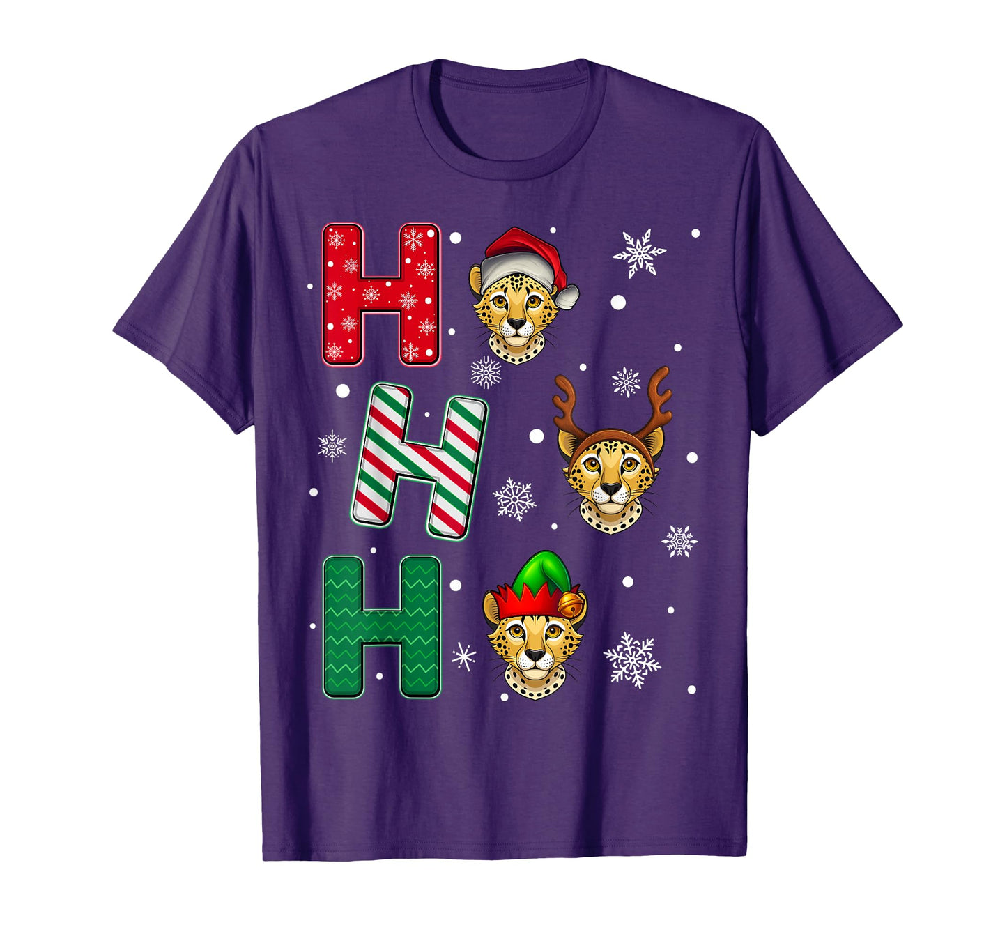 Ho Ho Ho Ocelot Animal Matching Santa Elf Xmas T-Shirt