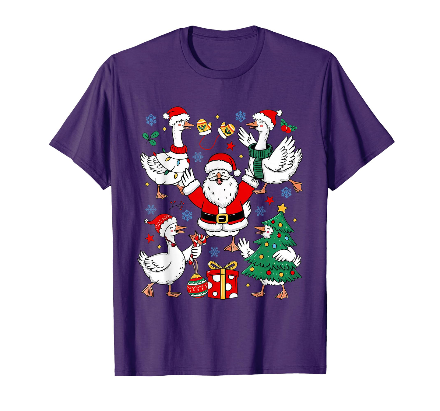 Preppy Christmas Santa Gooses Bow Xmas Tree Funny Holiday T-Shirt