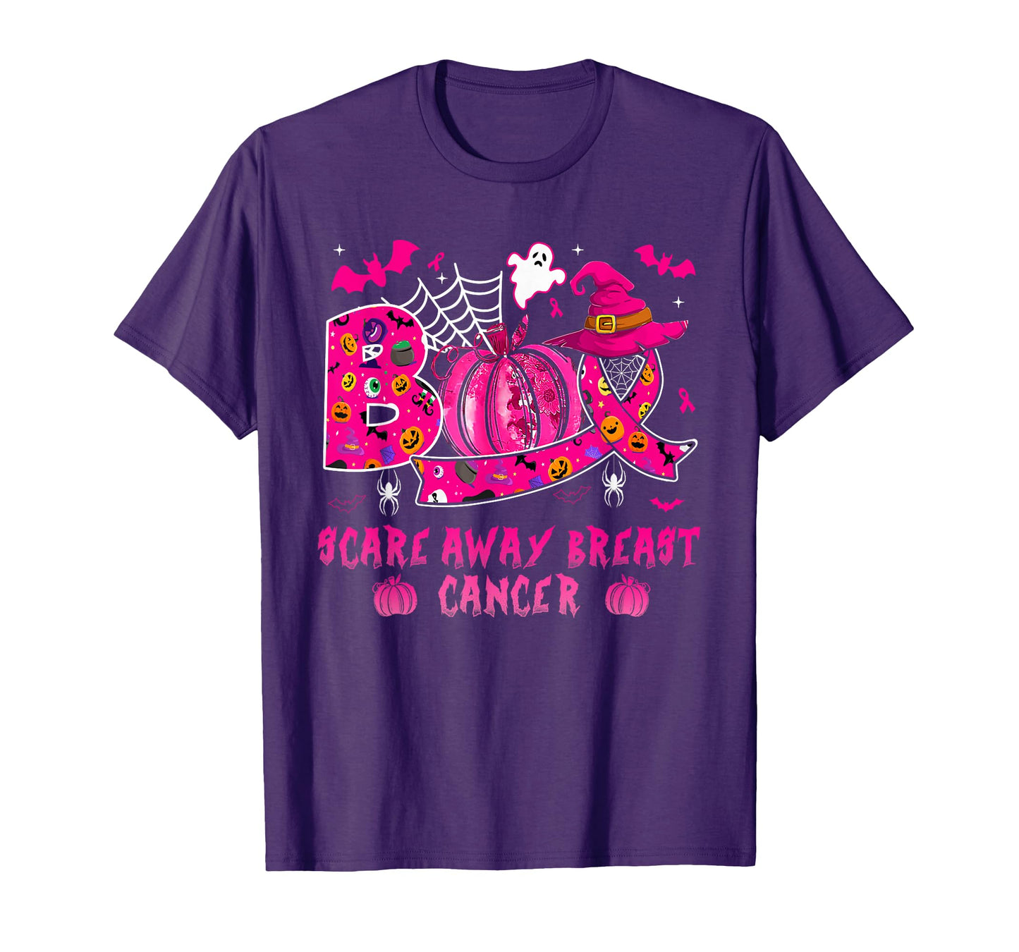 Boo Scare Away Breast Cancer Pink Ribbon Pumpkin Halloween T-Shirt