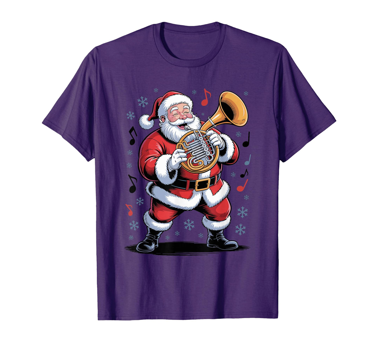 Santa Playing French Horn Funny Holiday Christmas Xmas T-Shirt