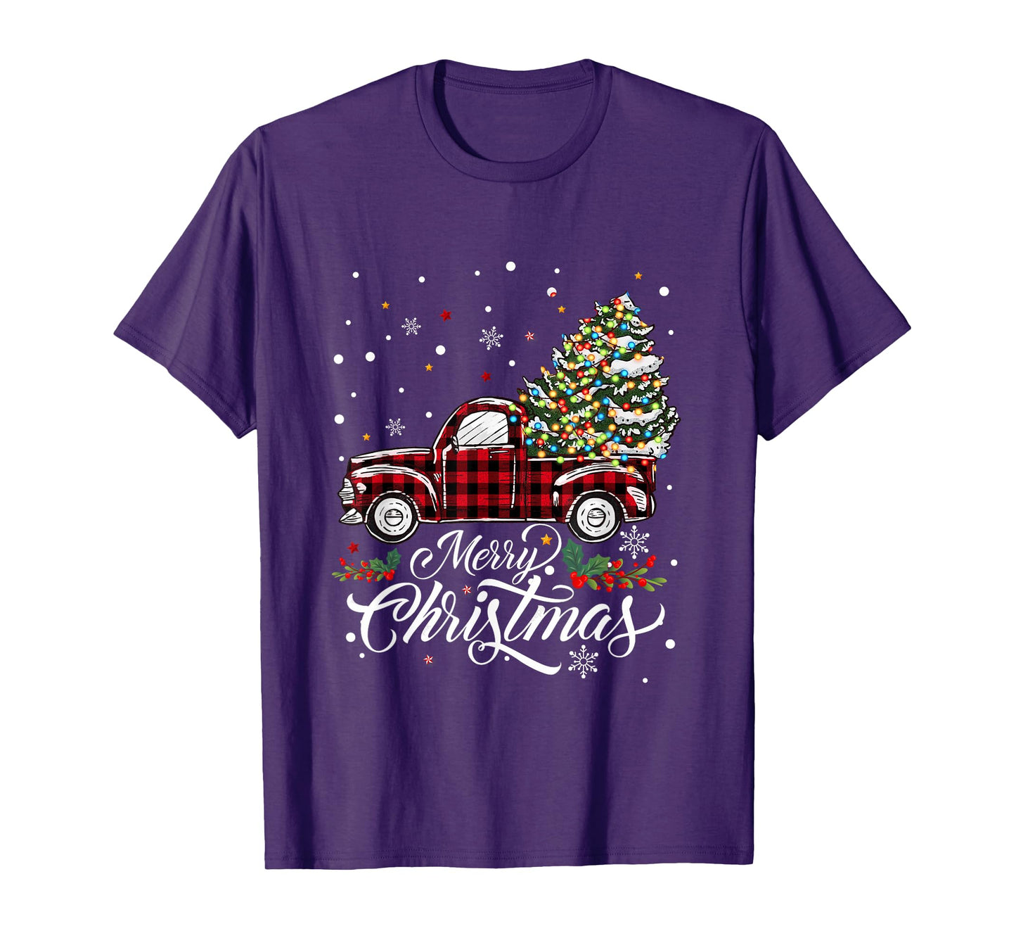 Cars Christmas Tree Buffalo Plaid Red Matching Men Women Boy T-Shirt