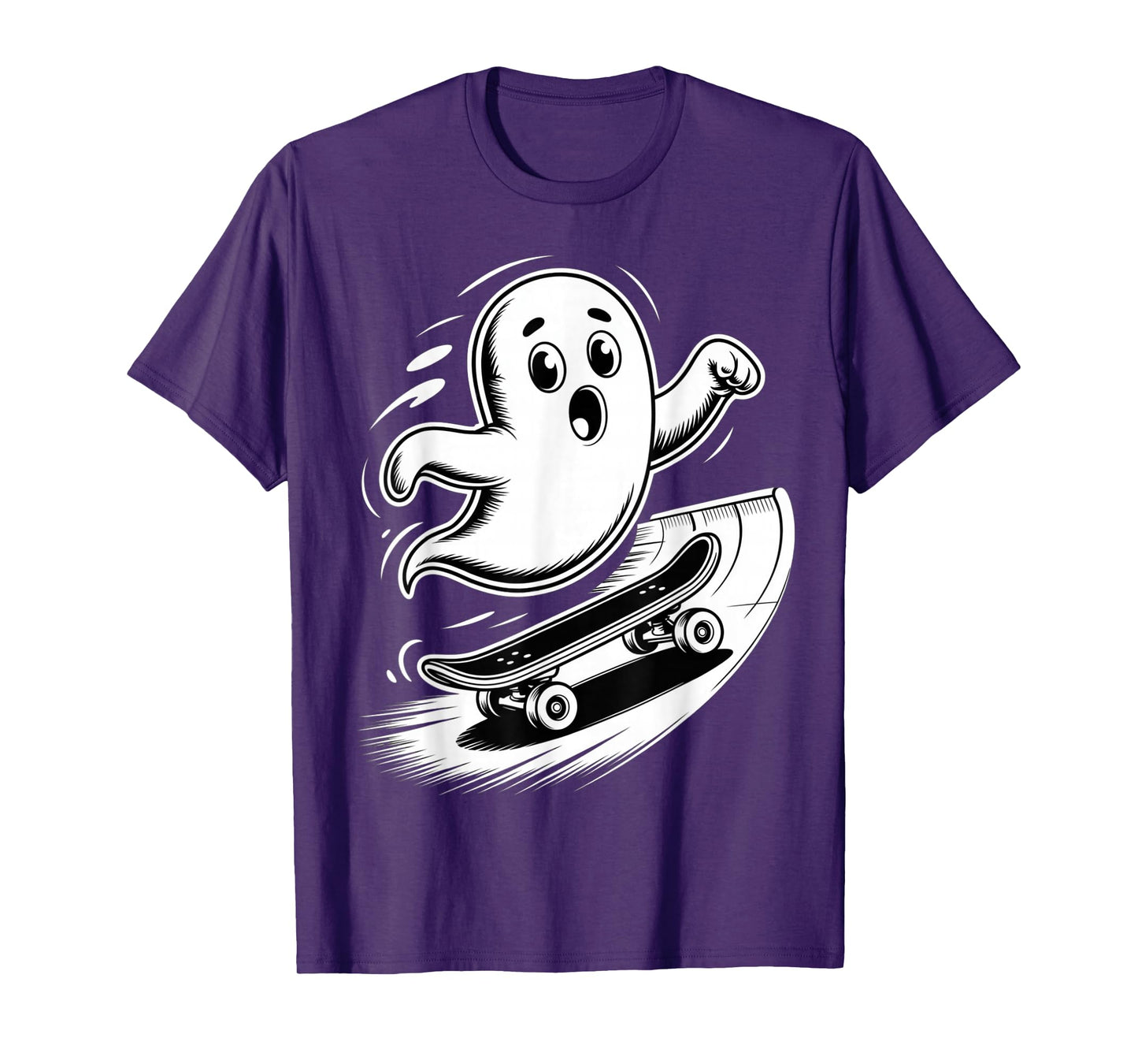 Funny Ghost On Skateboard Retro Halloween Costume Kids Boys T-Shirt