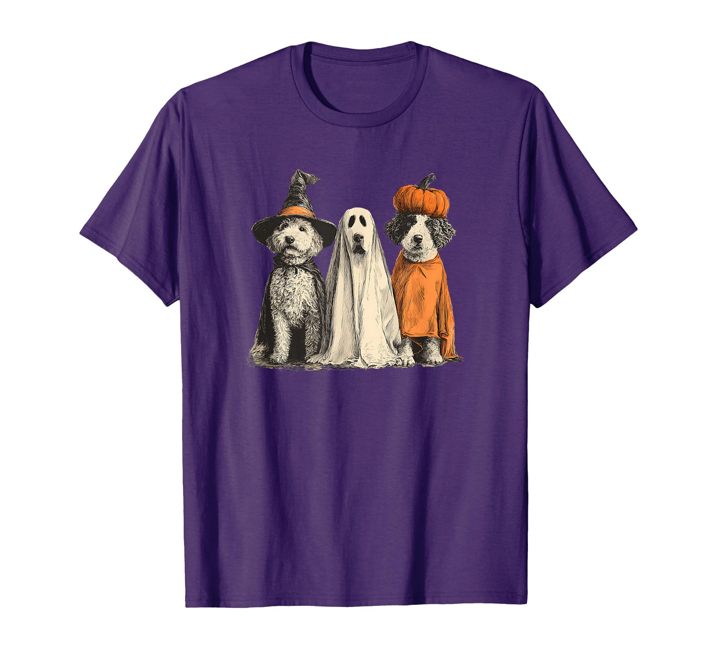 Vintage Halloween Dogs Witch, Ghost & Pumpkin Costumes T-Shirt