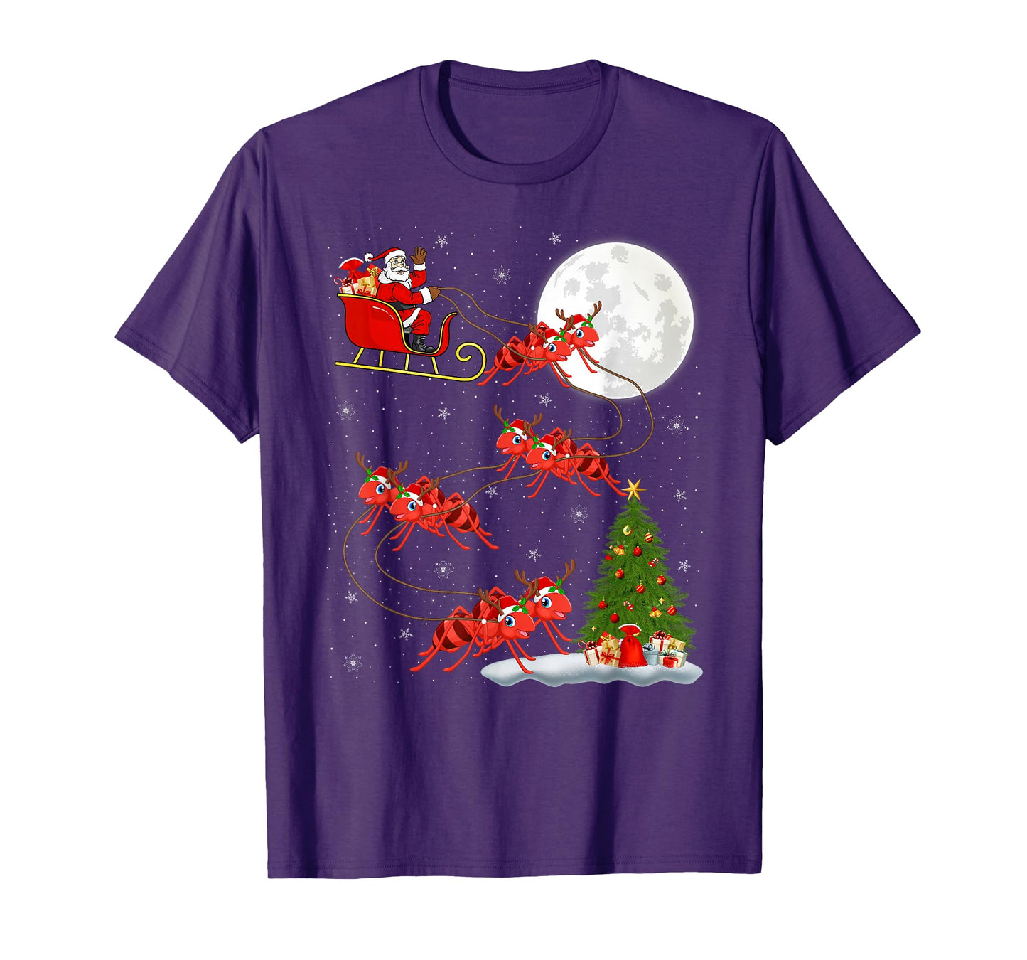 Ants Santa Sleigh Flying Funny Magical Christmas T-Shirt