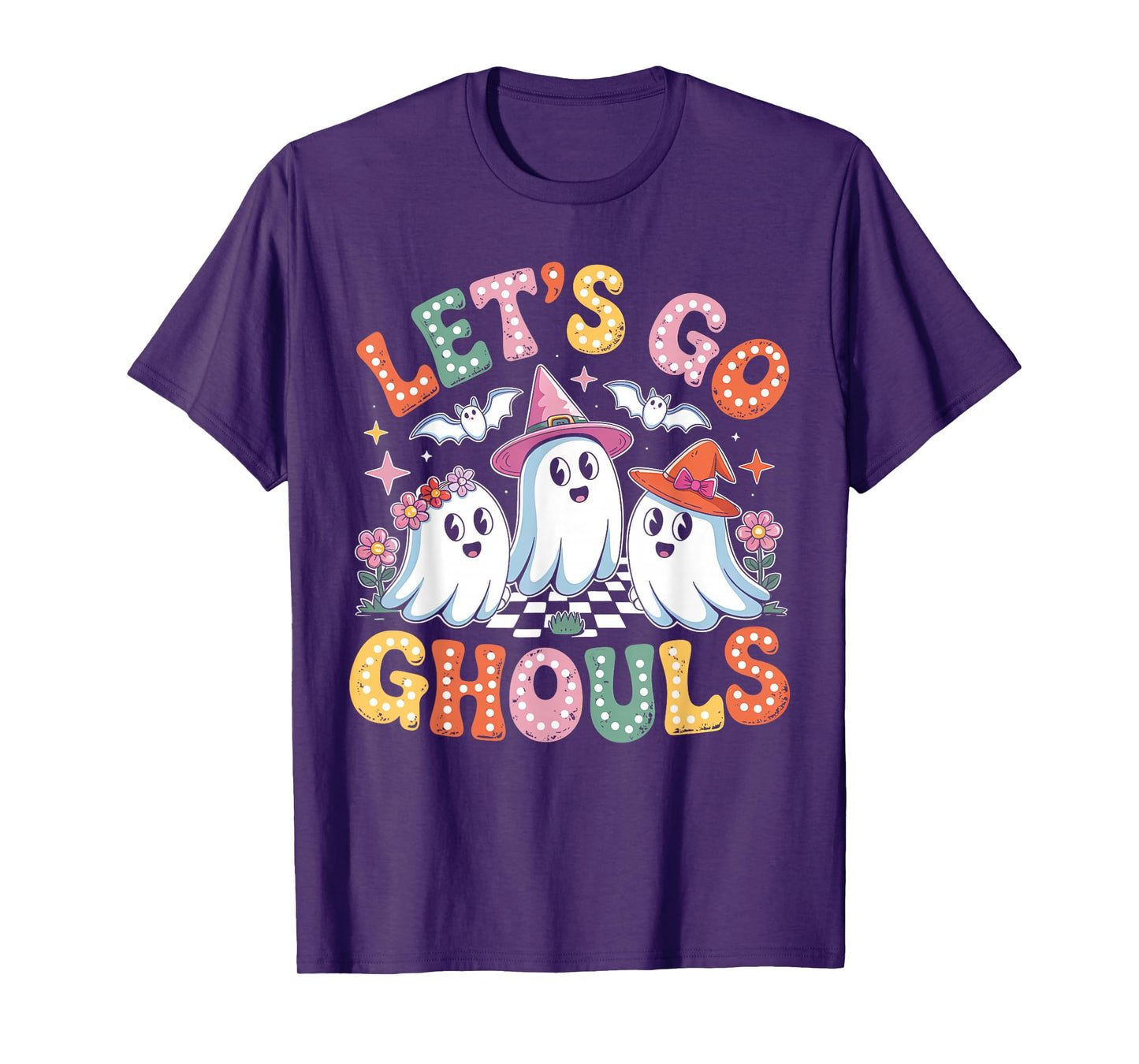 Groovy Let's Go Ghouls Halloween Ghost Boo Women Girls Kids T-Shirt
