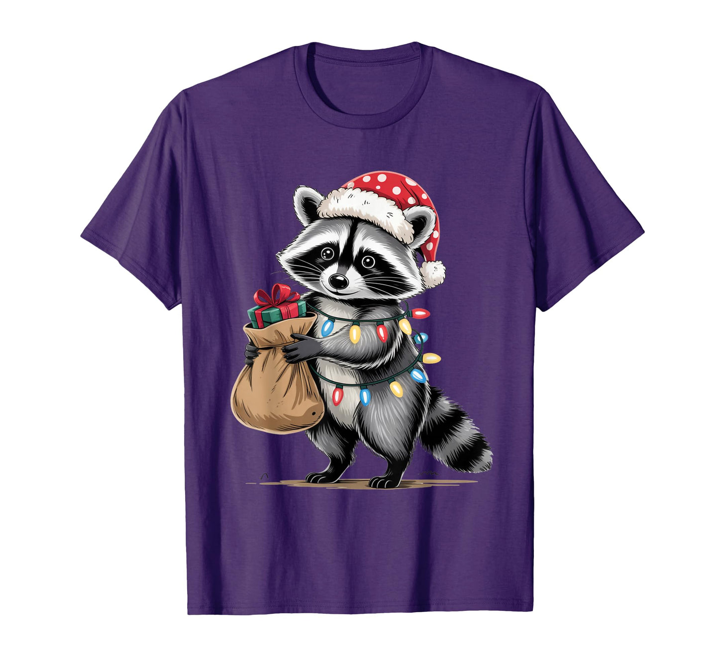 Funny Raccoon Santa Hat Animals Lovers Ugly Christmas Pajama T-Shirt