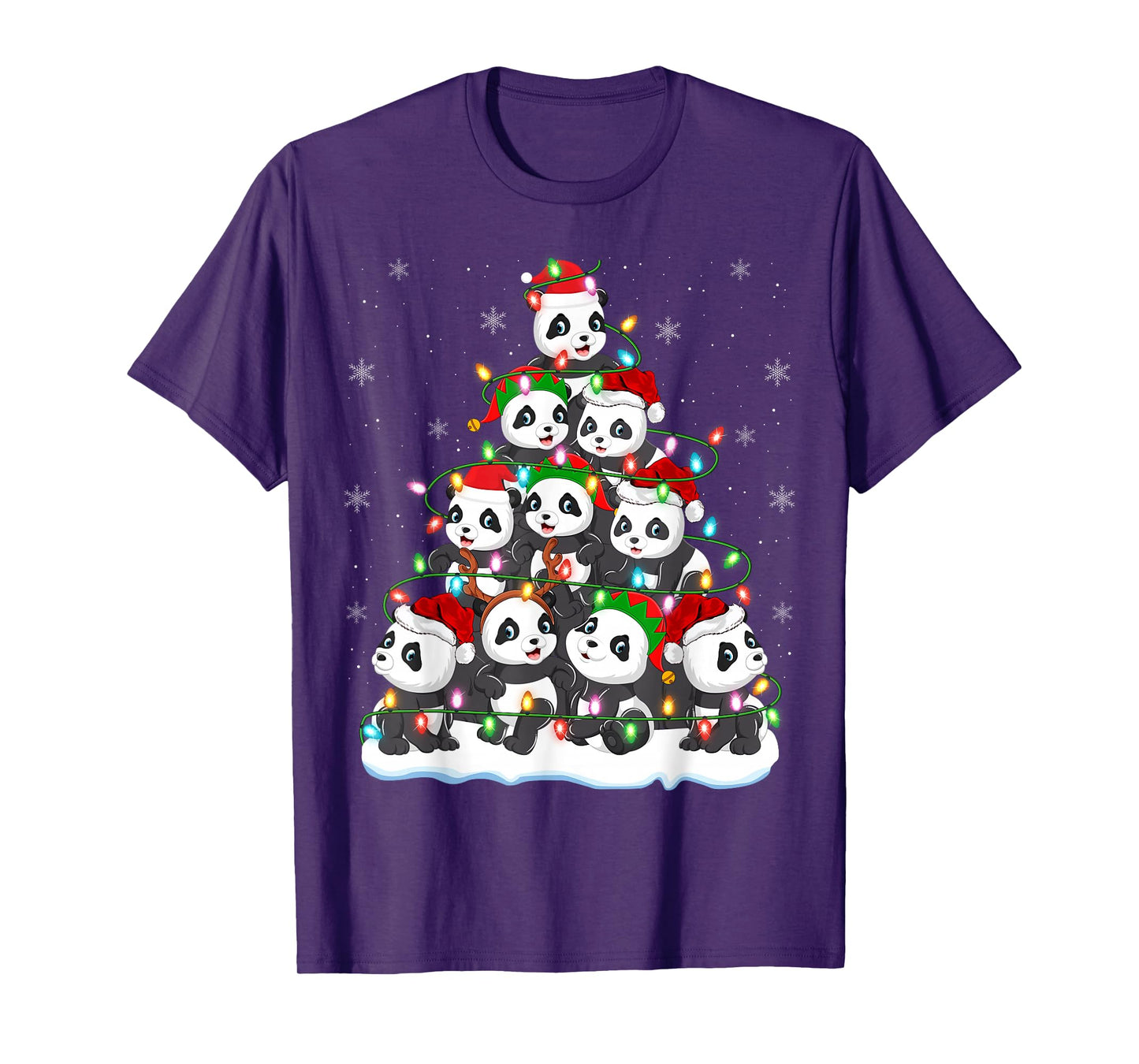 Panda Christmas Tree Lights Xmas Sweater Holiday Pajamas T-Shirt