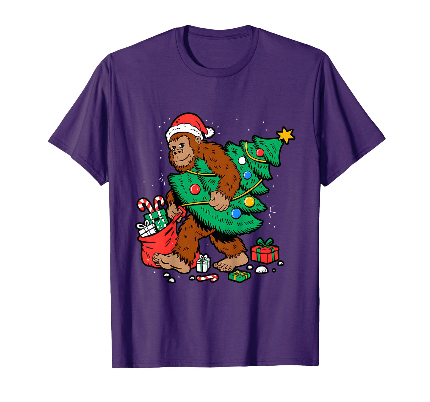 Kids Funny Bigfoot Christmas Tree Lights Xmas Boys Men Sasquax T-Shirt