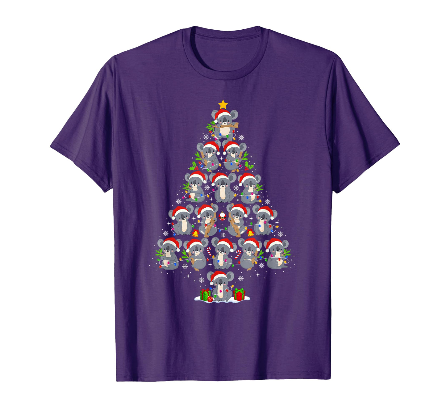 Koala Christmas Tree Lights Funny Xmas Santa Hat Koala Lover T-Shirt