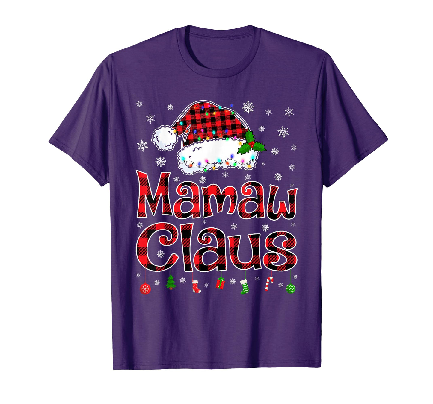 Mamaw Claus Christmas Lights Xmas Pajama Matching Family T-Shirt