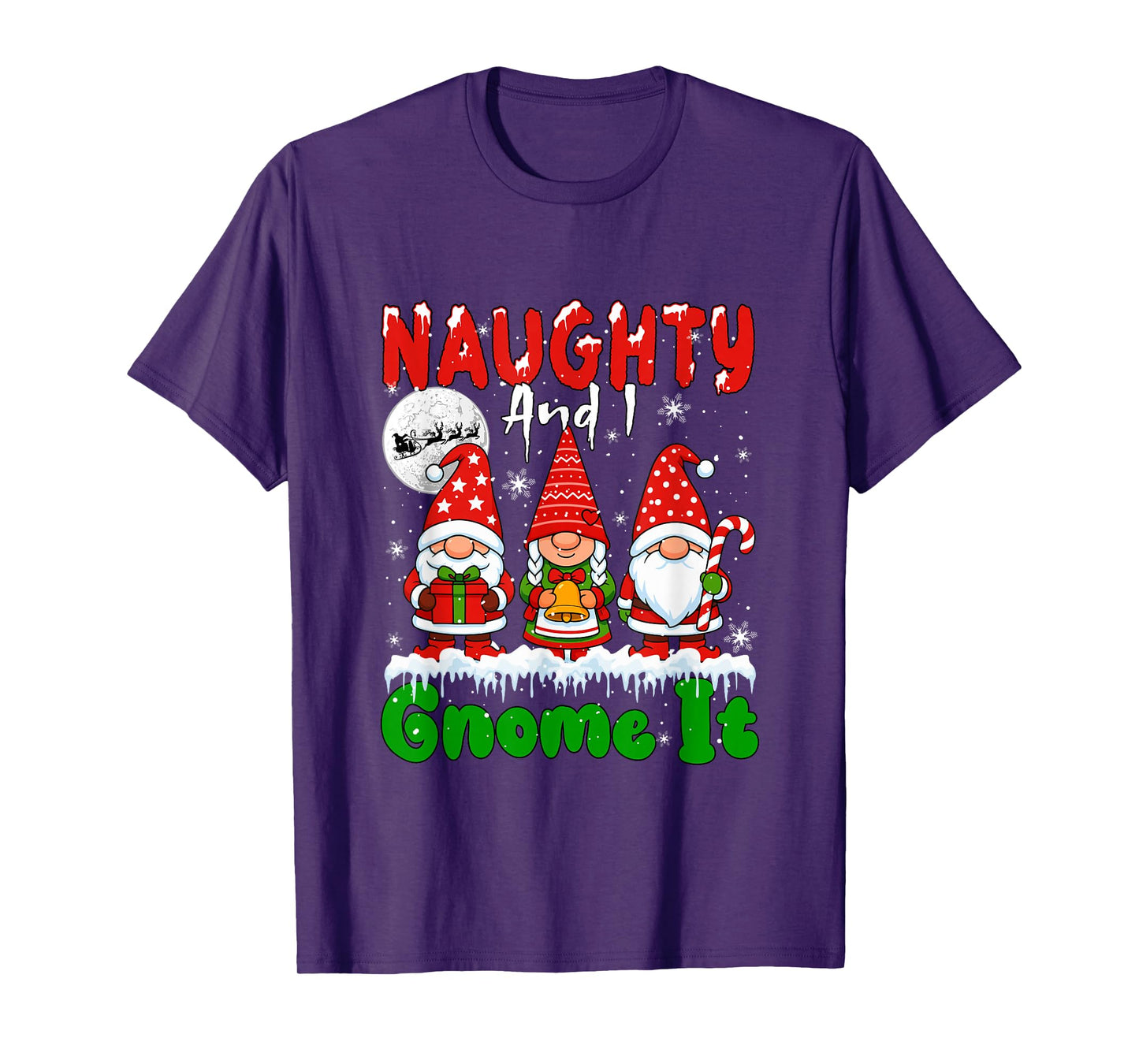 Naughty and I Gnome It Christmas Three Gnomies Matching Kids T-Shirt