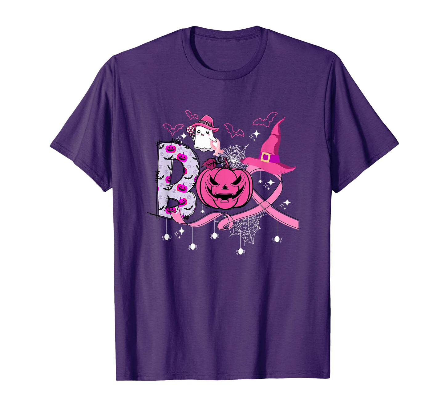 Boo Halloween Pumpkin Pink Ribbon Witch Breast Cancer T-Shirt
