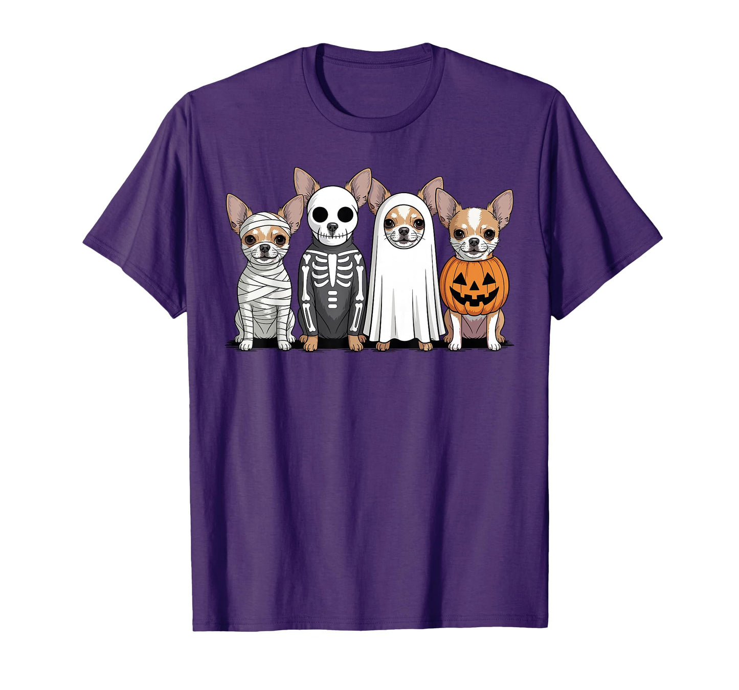 Spooky Ghost Chihuahua Pumpkin Halloween Dog Skeleton T-Shirt