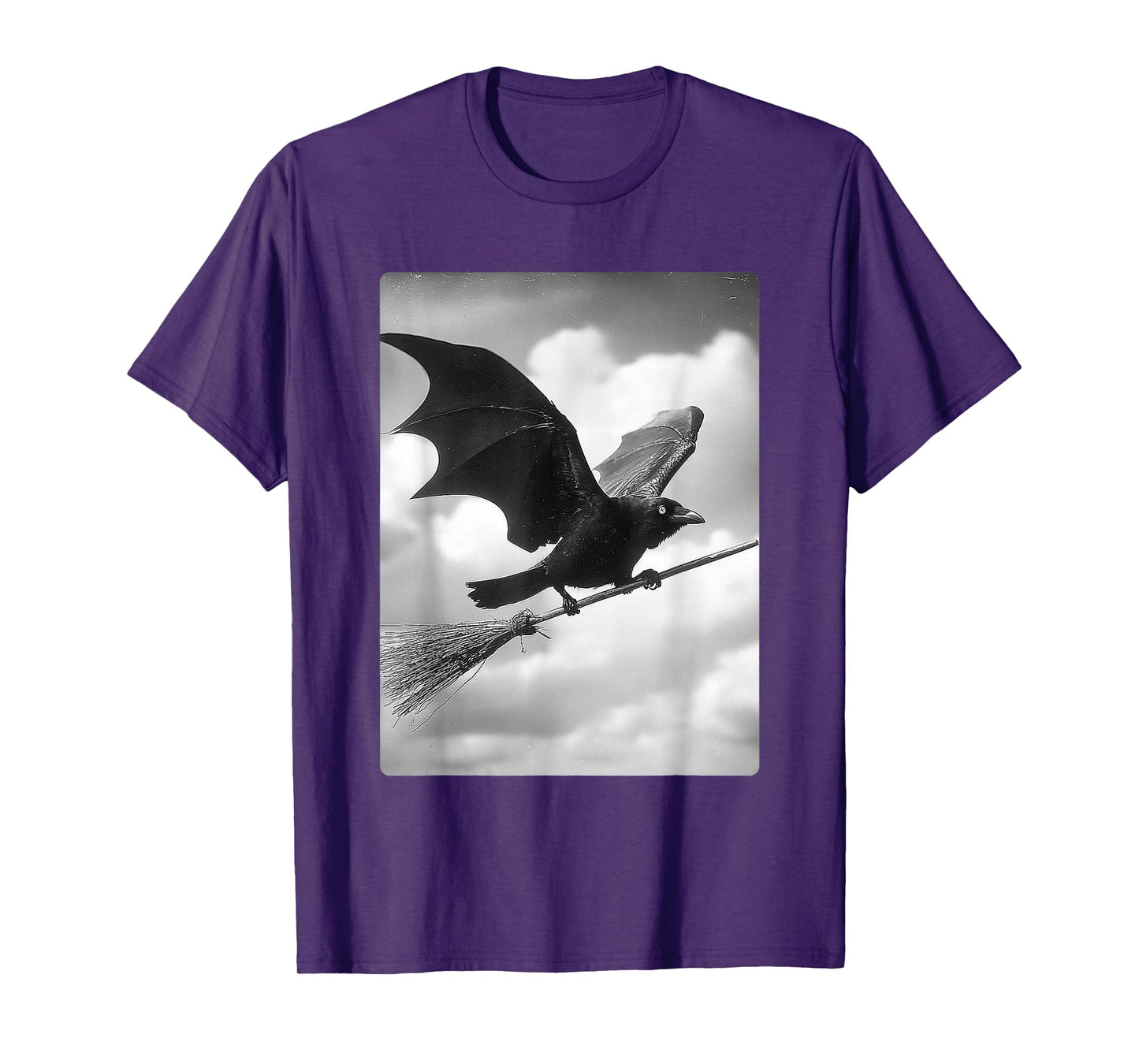 Gothic Crow Witch Broom Bat Wings Spooky Halloween Animal T-Shirt