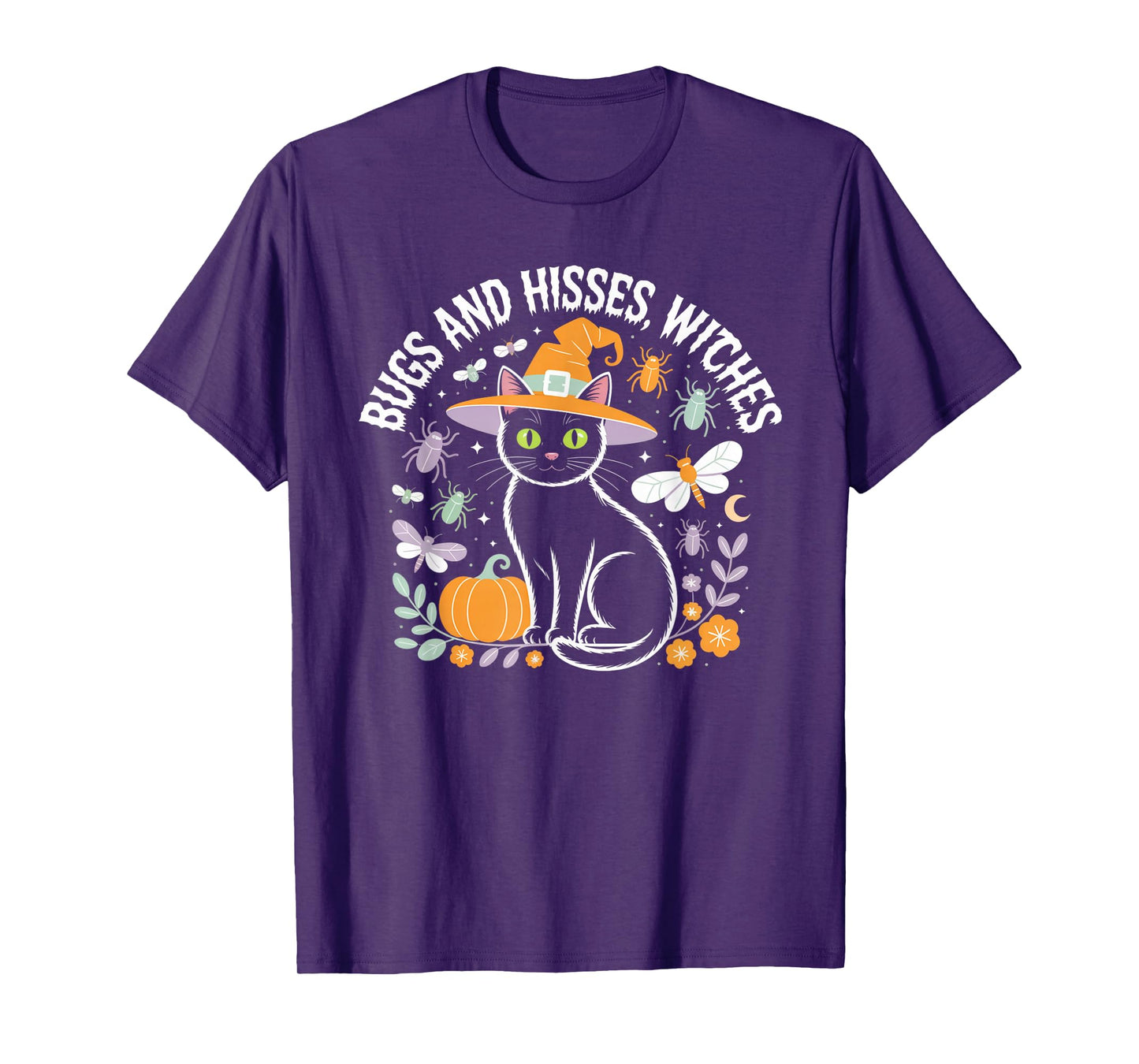 Bugs and Hisses Witches Cat Floral Halloween Women Teen Tee T-Shirt