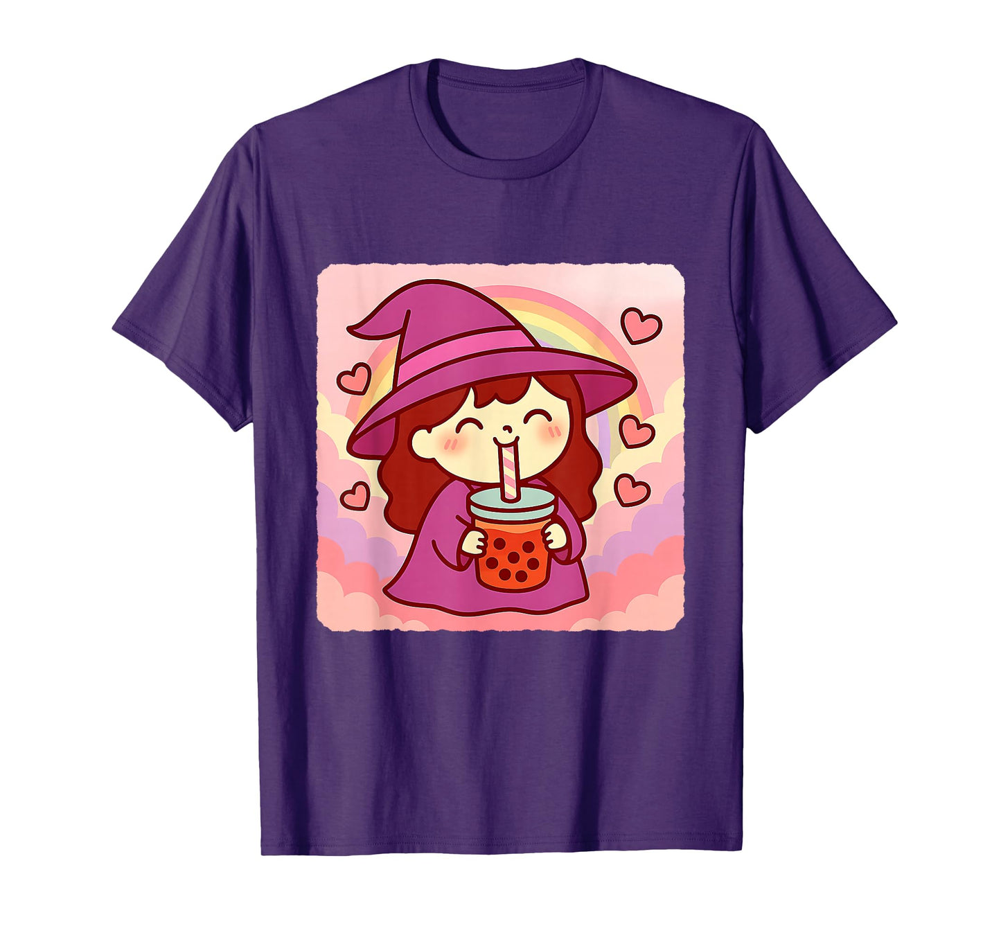 Witch Bubble Tea Lover Cute Anime Kawaii Rainbow T-Shirt