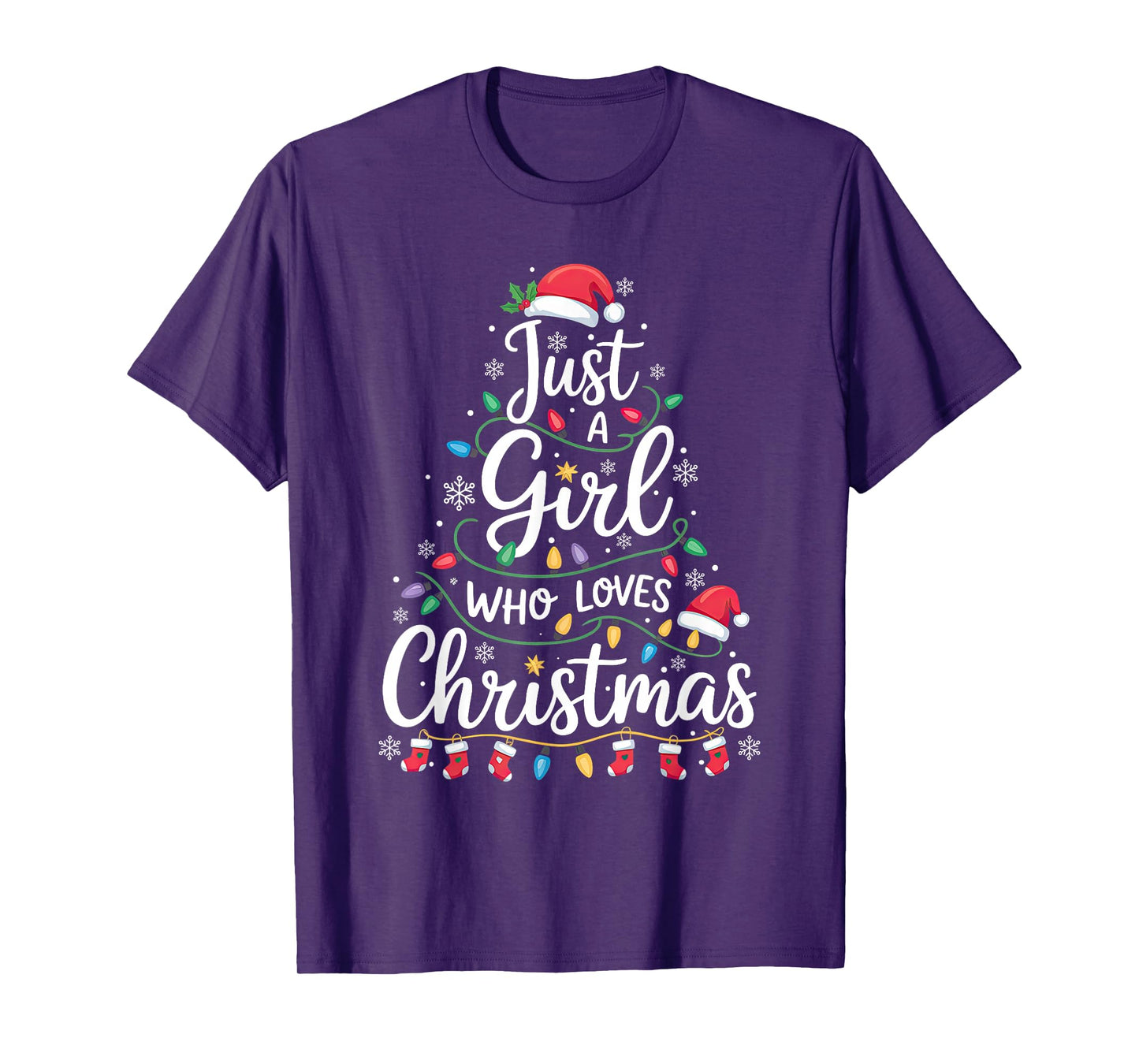 Just A Girl Who Loves Christmas Tree Xmas Santa Lights Gifts T-Shirt