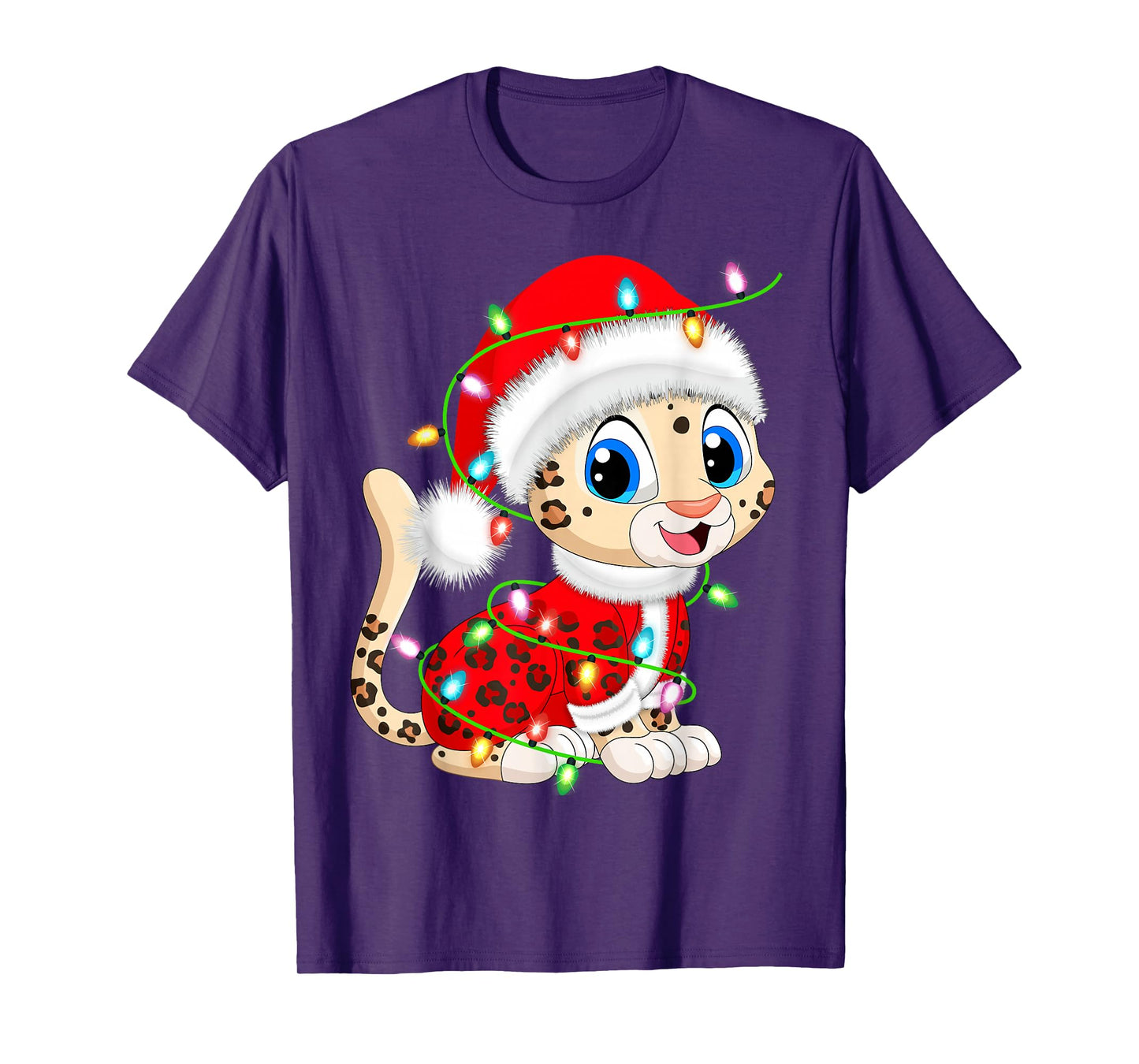 Leopard Christmas Lights Santa Costume Cute Animal Xmas T-Shirt
