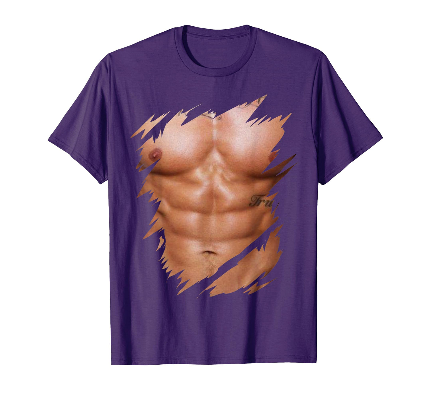 Mens Fake Muscles Ripped Torn Chest Six Pack Abs T-Shirt