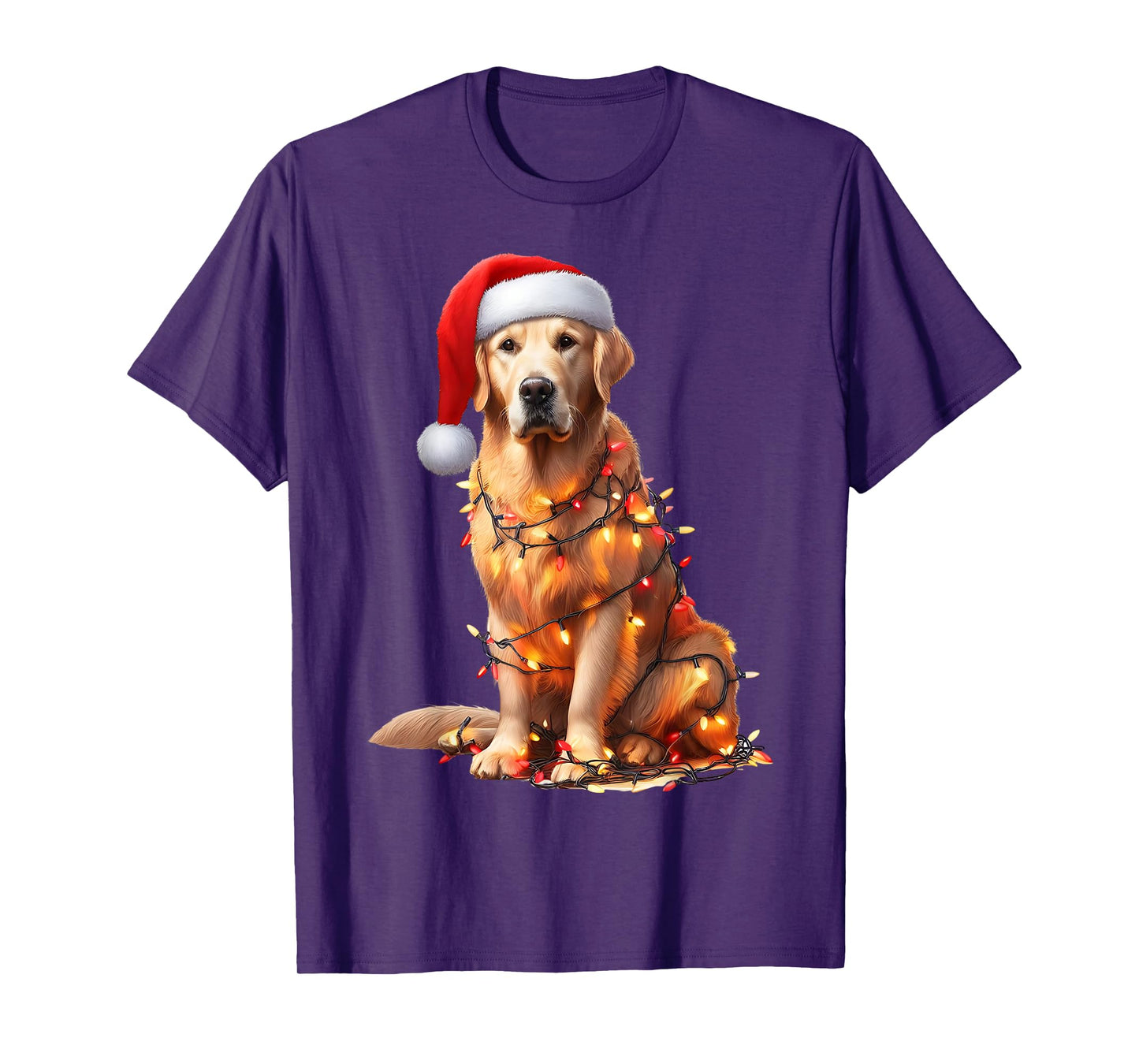 Golden Retriever Dog Christmas Lights Santa Hat Dog Lover T-Shirt