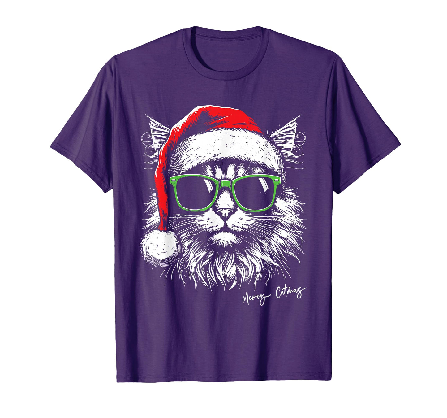 Meowy Catmas Santa Hat Cute Cat Christmas Pajamas Xmas T-Shirt