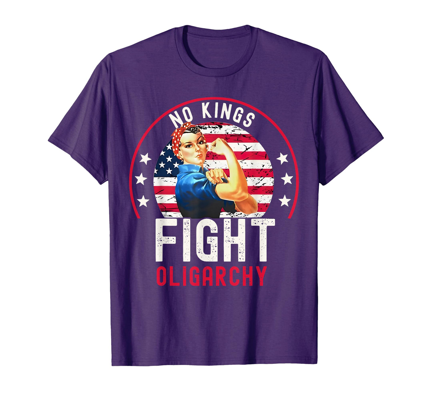 Vintage No Kings Fight Oligarchy Woman's Girl America Flag T-Shirt