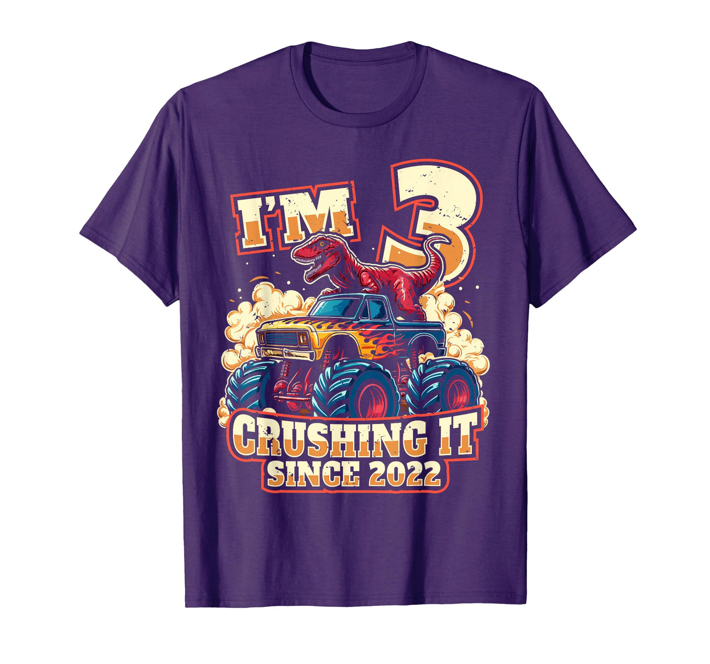 3 Year Old Boys 3rd Birthday Dinosaur Monster Truck Party T-Shirt