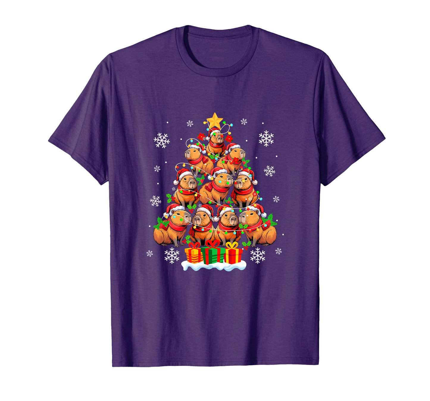 Group Santa Capybaras As Xmas Tree Colorful Lights Lover Kid T-Shirt