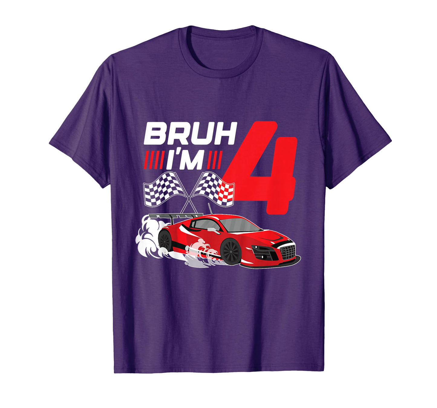 Kids Bruh I'm 4 Birthday Boys Race Car 4 Year 4th Birthday Racing T-Shirt