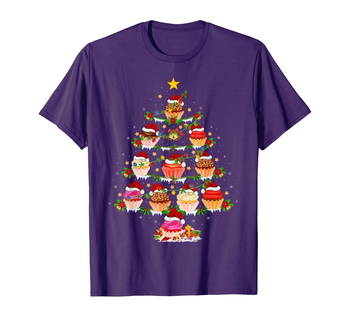 Cupcake Christmas Tree Lights Funny Fast Food Cupcake Xmas T-Shirt