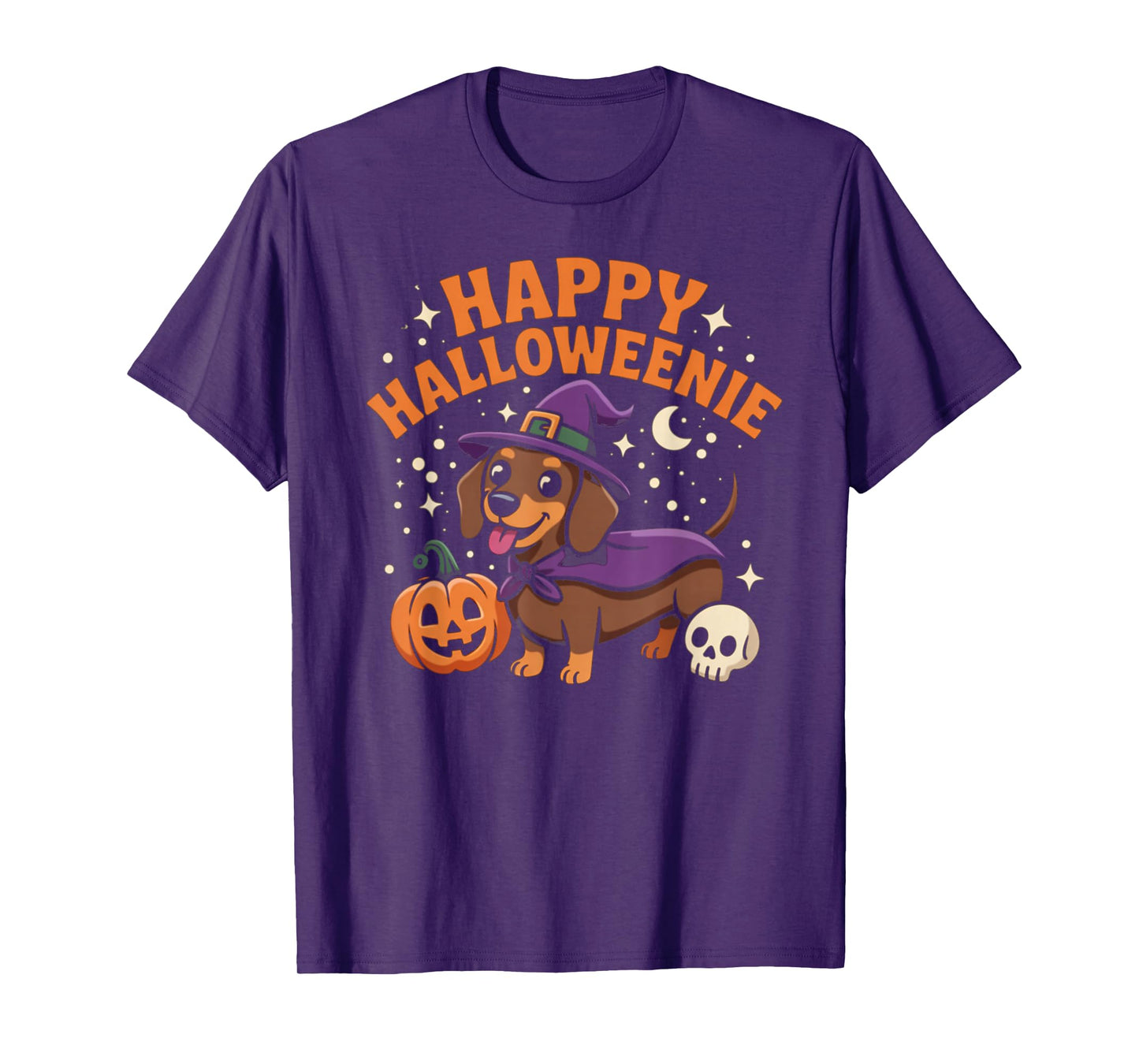 Dachshund Weiner Dog Witch Happy Halloweenie T-Shirt